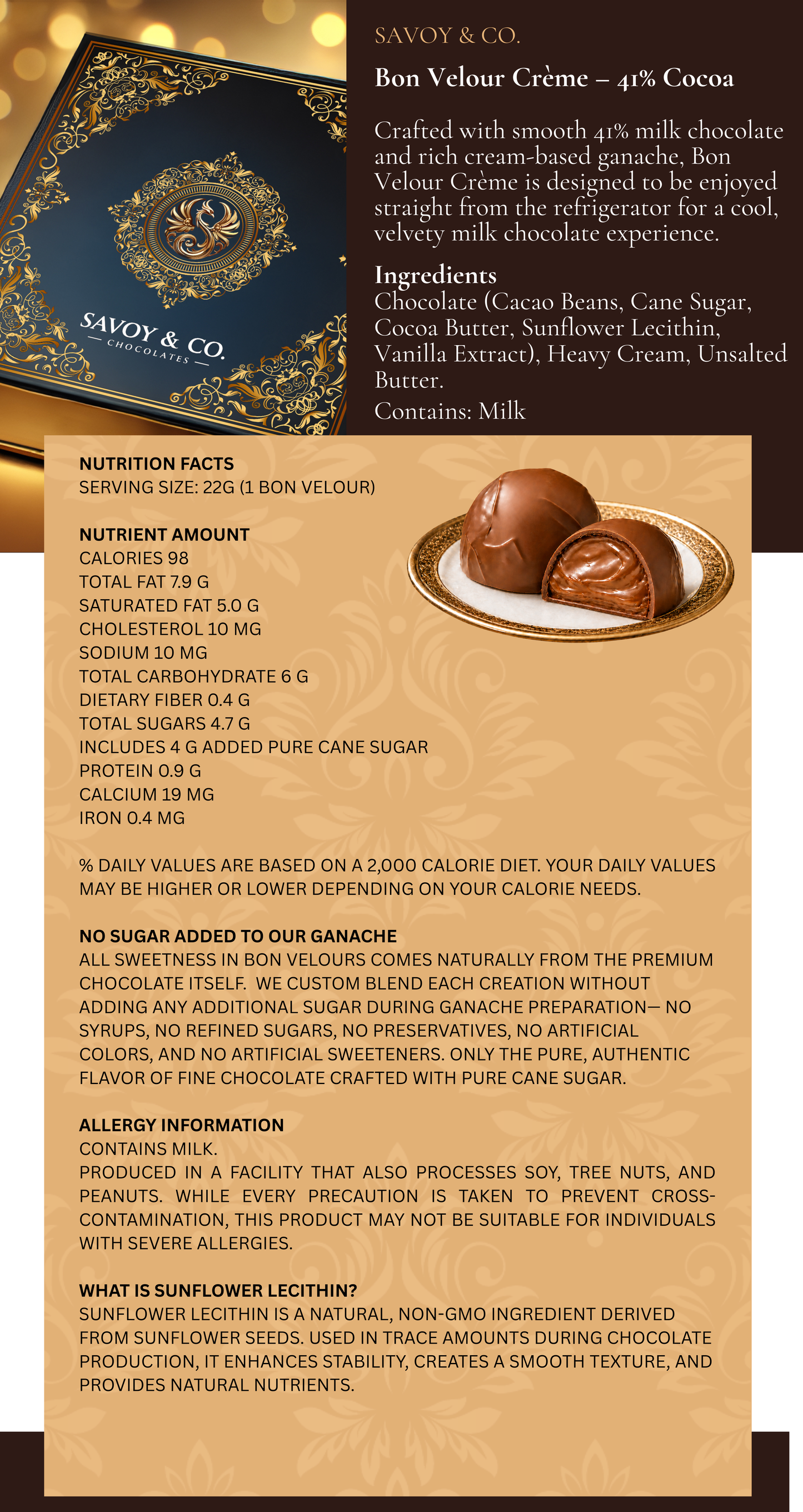 Bon Velour Crème – 41% Milk Chocolate - Made Fresh To Order