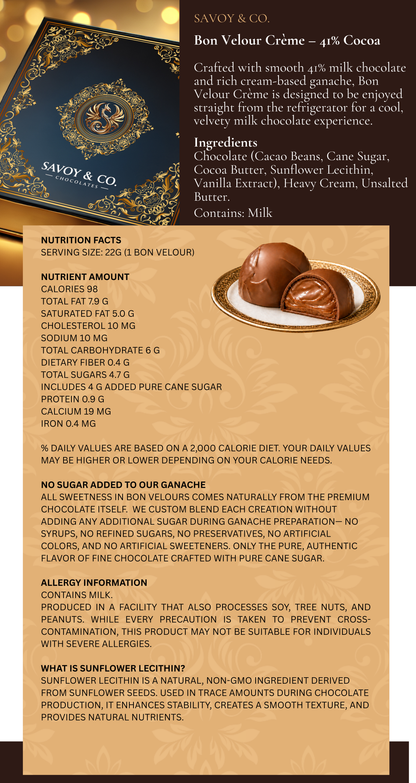 Bon Velour Crème – 41% Milk Chocolate - Made Fresh To Order