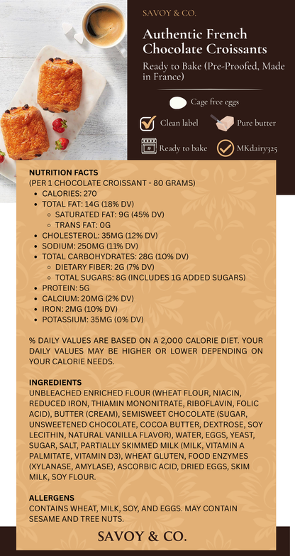 Authentic French Chocolate Croissants – Ready to Bake (Pre-Proofed, Made in France)